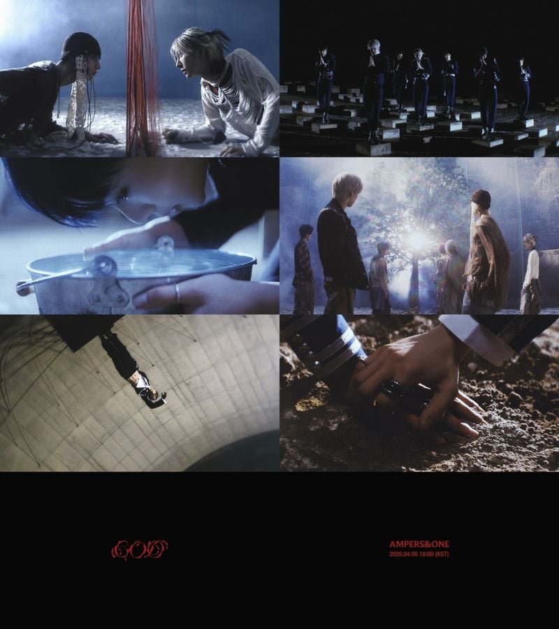그룹 앰퍼샌드원(AMPERS&ONE)이 감각적인 뮤직비디오 티저를 공개했다.  소속사 FNC엔터테인먼트는 지난 3일과 5일 공식 SNS를 통해 앰퍼샌드원 미니 4집 ‘DEFINITION’(데피니션)의 타이틀곡 ‘GOD’(갓) 뮤직비디오 티저를 순차적으로 게재했다.  티저 영상은 앰퍼샌드원의 업그레이드된 비주얼과 섬세한 표정 연기가 어우러져 영화 같은 몰입감을 형성한다. 멤버 간의 치열한 싸움을 넘어 자신을 스스로 마주하고 무언가를 깨닫는 과정을 암시하며