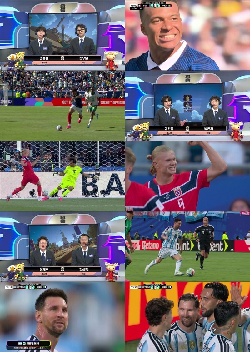 KBS가 지상파 독점 생중계한 2026 FIFA 북중미 월드컵 조별리그가 슈퍼스타 리오넬 메시(아르헨티나), 킬리안 음바페(프랑스), 엘링 홀란(노르웨이)의 폭발적인 득점쇼와 함께 시청률 경쟁에서도 압도적 우위를 이어갔다. 17일(수) 오전 4시(이하 한국시각) 뉴욕 뉴저지 스타디움에서 열린 조별리그 I조 프랑스와 세네갈의 경기에서 프랑스가 3대1 승리를 거뒀다. 이영표 KBS 해설위원이 '우승팀'으로 점친 바 있는 프랑스의 경기는 이날 오전 일찍부터