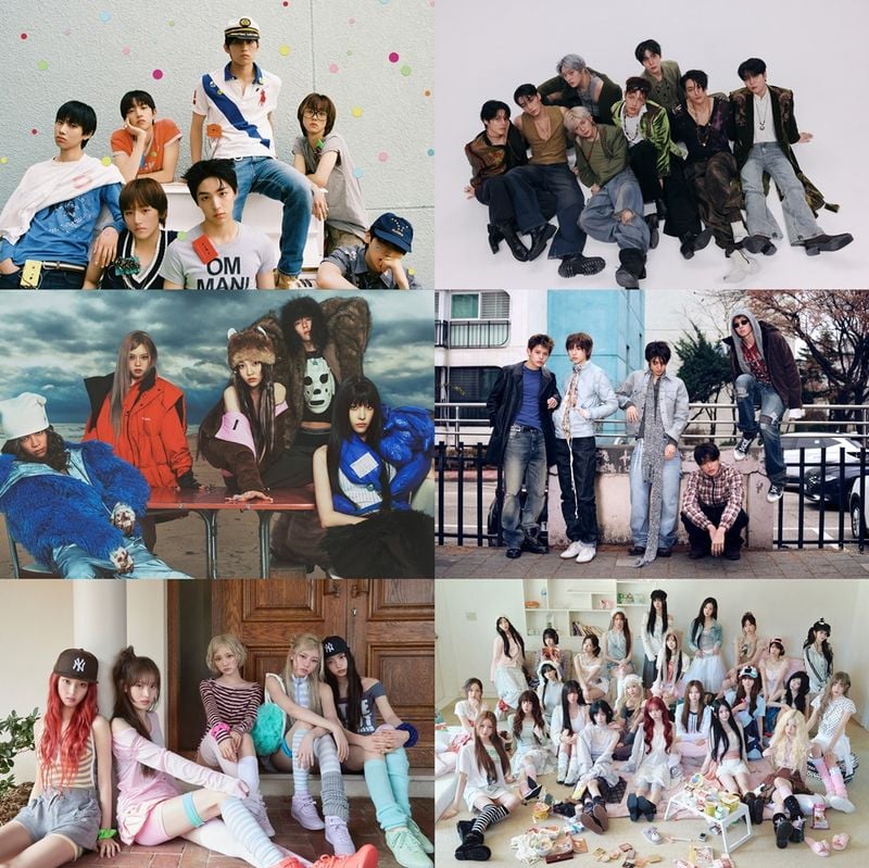 [사진(팀명 가나다 순) = 스타쉽엔터테인먼트(아이딧·키키), KQ엔터테인먼트(에이티즈), 더블랙레이블(올데이 프로젝트), 빅히트 뮤직(코르티스), 모드하우스(트리플에스) 제공]